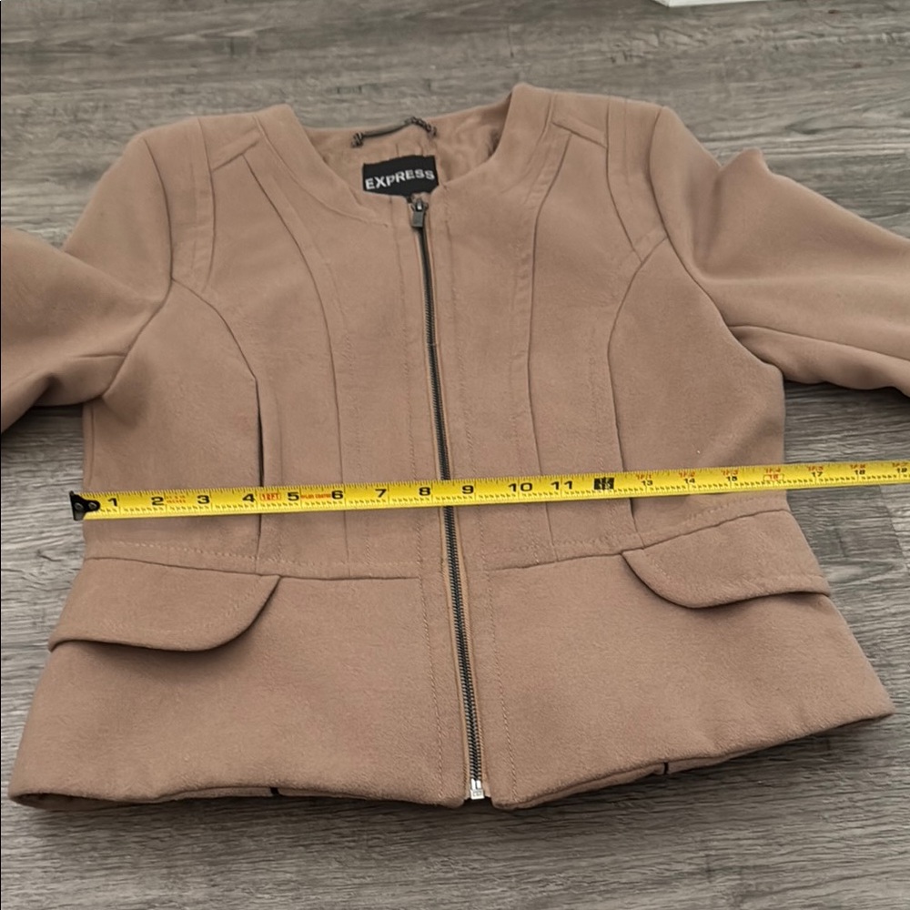 Express Women's Taupe Zip-Front Peplum Jacket - Picture 7 of 8